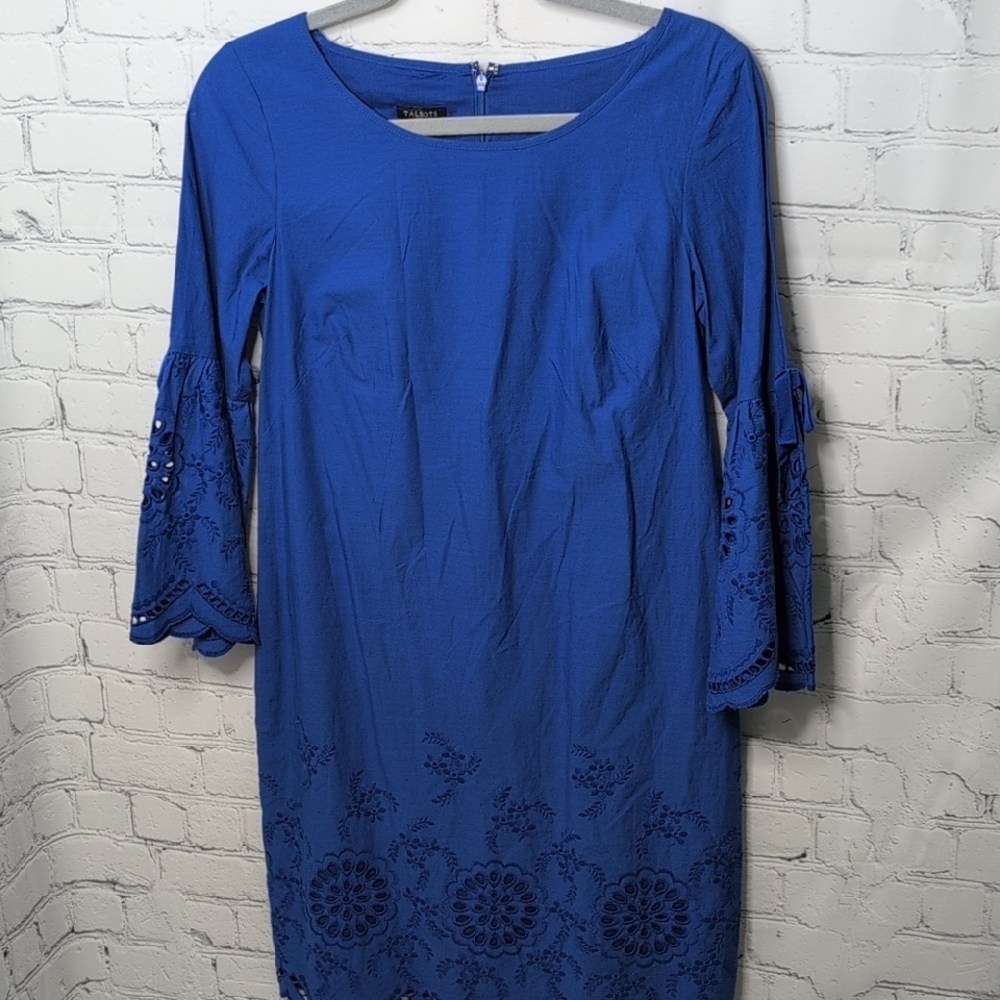 NWT Talbots Eyelet Cotton Midi Dress With Bell Sleeves